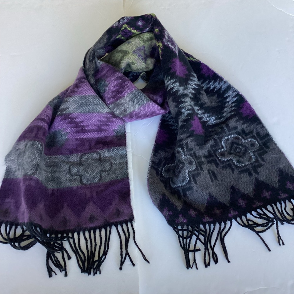 Vintage 100% Cashmere Scarf Made in Germany Hand Woven Purple Black Abstract - Picture 7 of 12